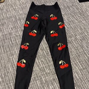 Ultracor Black Leggings with Red and Green Cherry Design